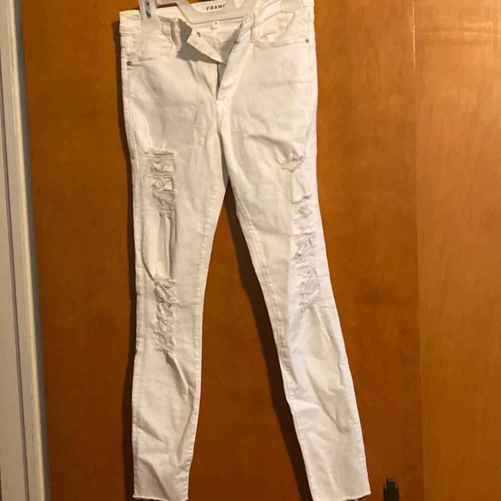 FRAME white torn jeans